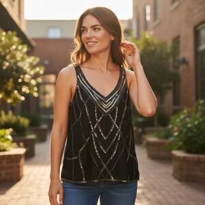 Molly Bracken Womens Top XS Black Sheer Sequins Beads Festive Party Whimsigoth